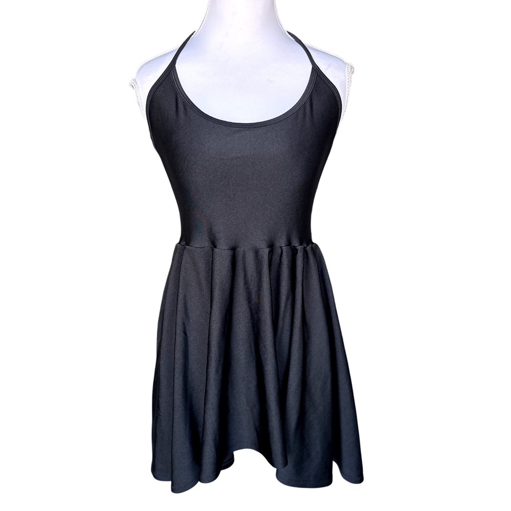 American Apparel Disco Mini Skater Dress Halter Grunge Indie Sleaze Black Y2K L